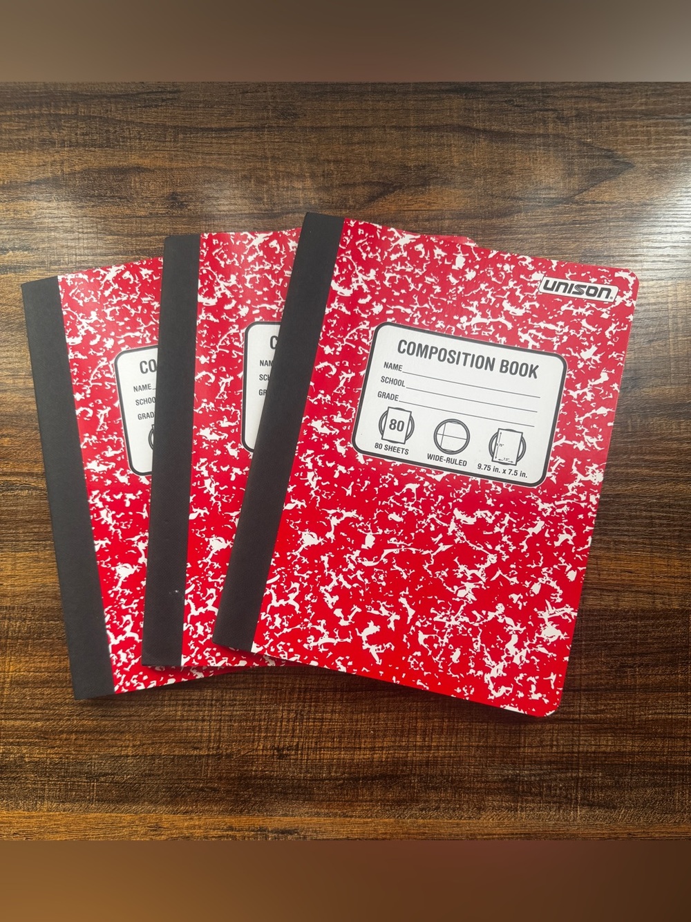 Unison Red Marble Composition Notebook (Lot of 3)Wide Ruled 80 Sheets New